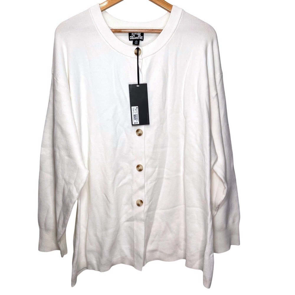 NWT‎ Future Collective Women's Cardigan Sweater 2X Cream White Button Knit Top